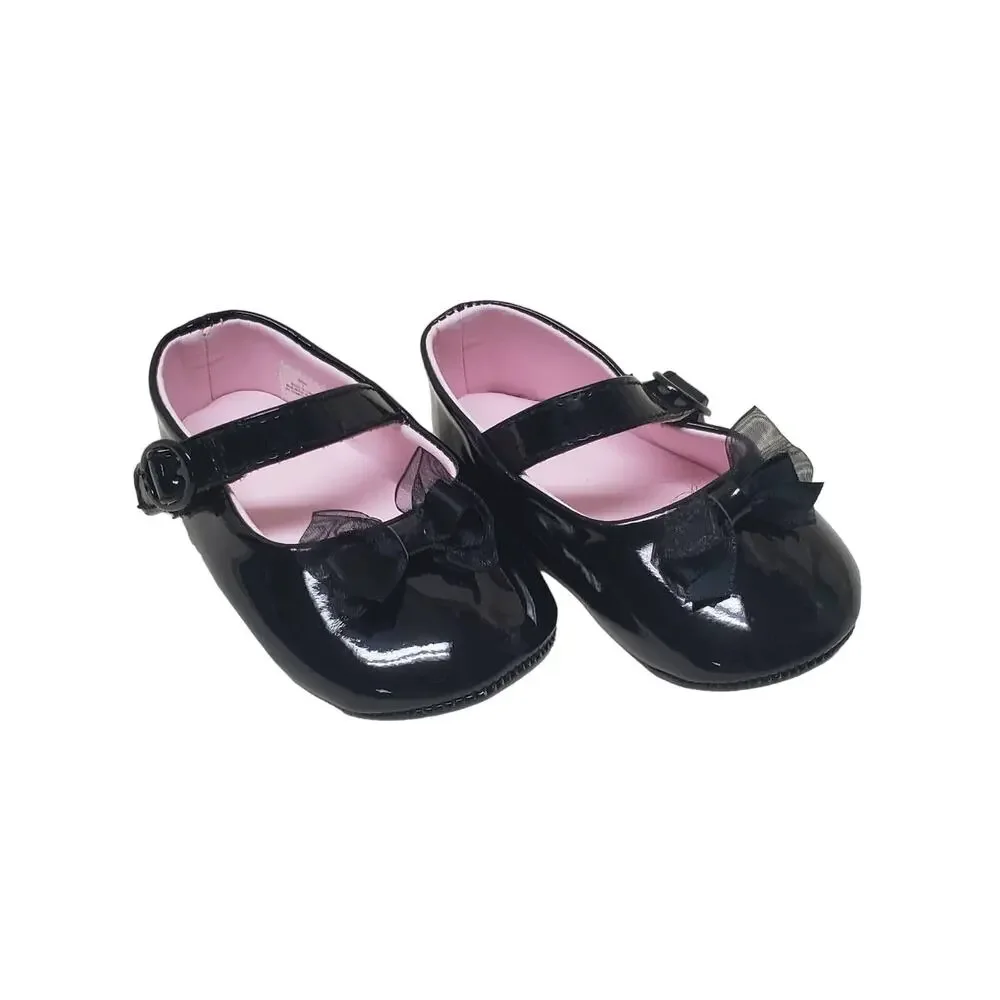Black Ballerina Dress Slip On Velcro Strap Baby Shoes - Size 3